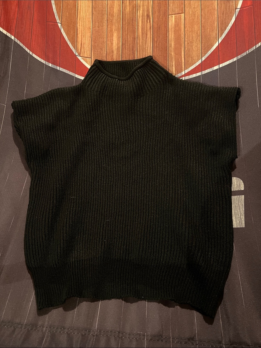 Zenana Outfitters Black Ribbed Cowl Neck Sweater Vest